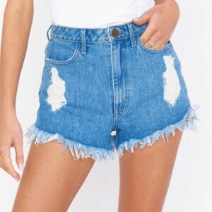 NWOT Show Me Your Mumu Houston High Waisted Denim Shorts in Tide Size 28